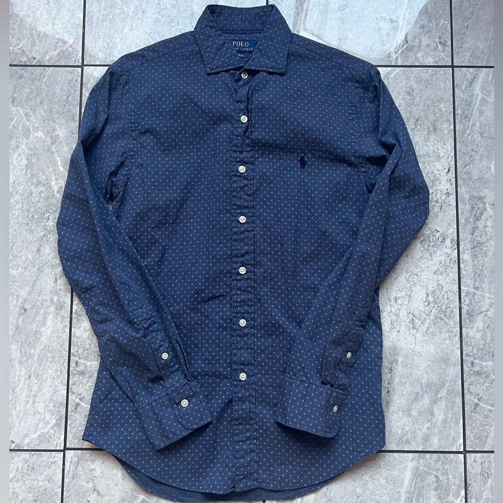 Polo Ralph Lauren Men's Navy Geometric Long Sleeve SlimFit ButtonUp Pony Shirt S